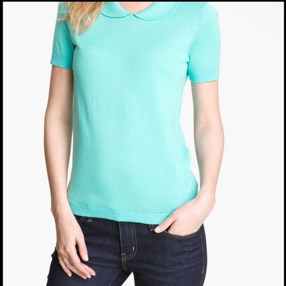 kate spade Tops - Kate Spade Silk Sweater Aqua Blue Peter Pan Collar